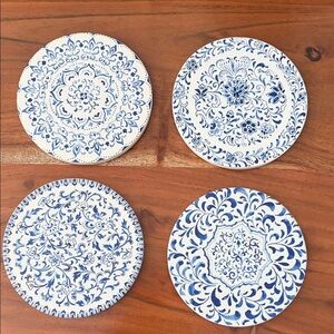 Blue and White Ceramic Coasters - Set of 4